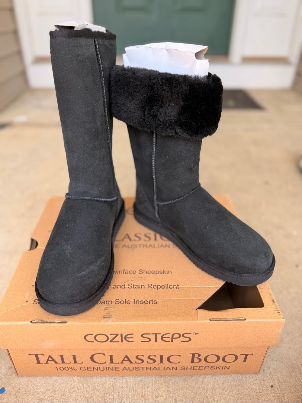 Cozie Steps Black Tall Genuine Sheepskin Boots Women’s Size 10